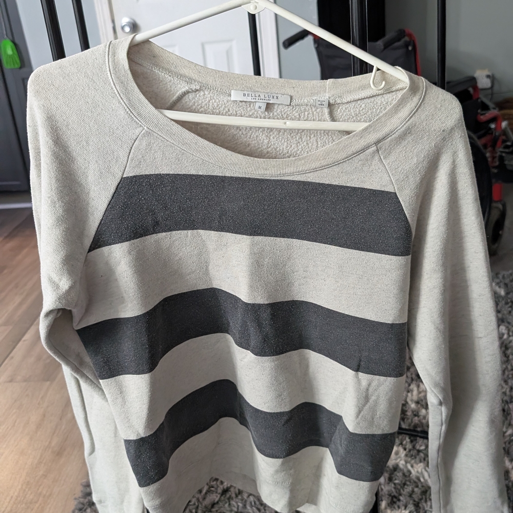 Bella Luxx Light Gray and Dark Gray Striped Sweater